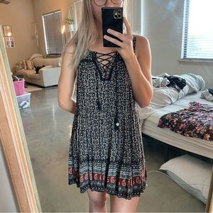 American eagle outfitters black and maroon floral babydoll tank dress